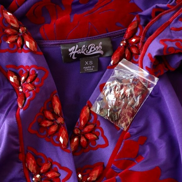Hale Bob Purple Red Floral Scroll Stretch Jersey Dress 3/4 Sleeves New NWOT XS - Picture 4 of 4